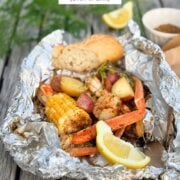 Pinterest image for seafood boil foil packets.
