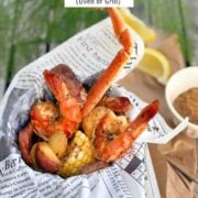Pinterest image for seafood boil foil packets.