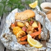 Pinterest image for seafood boil foil packets.