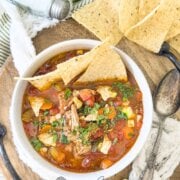 Pinterest image for pulled pork tortilla soup.