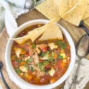 Pinterest image for pulled pork tortilla soup.