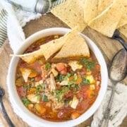 Pinterest image for pulled pork tortilla soup.