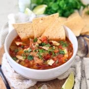 Pinterest image for pulled pork tortilla soup.