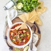 Pinterest image for pulled pork tortilla soup.