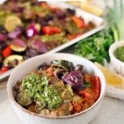 Pinterest image for sheet pan chicken chimichurri.