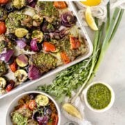 Pinterest image for sheet pan chicken chimichurri.