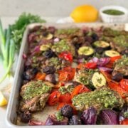 Pinterest image for sheet pan chicken chimichurri.