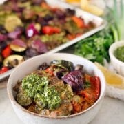 Pinterest image for sheet pan chicken chimichurri.