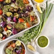 Pinterest image for sheet pan chicken chimichurri.