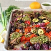 Pinterest image for sheet pan chicken chimichurri.