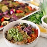 Pinterest image for sheet pan chicken chimichurri.