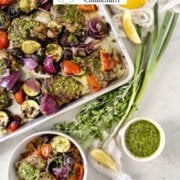 Pinterest image for sheet pan chicken chimichurri.