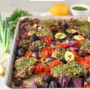 Pinterest image for sheet pan chicken chimichurri.